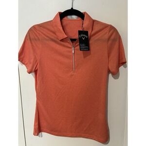 NWT Callaway XS 1/4 Zip Short Sleeve Golf Polo Shirt Orange Firelight Opti-Dri